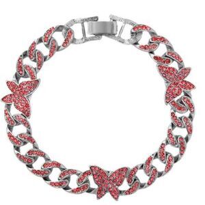 Silver Chunky Chain Pink Crystals Butterflies Statement Bracelets Anklet NEW